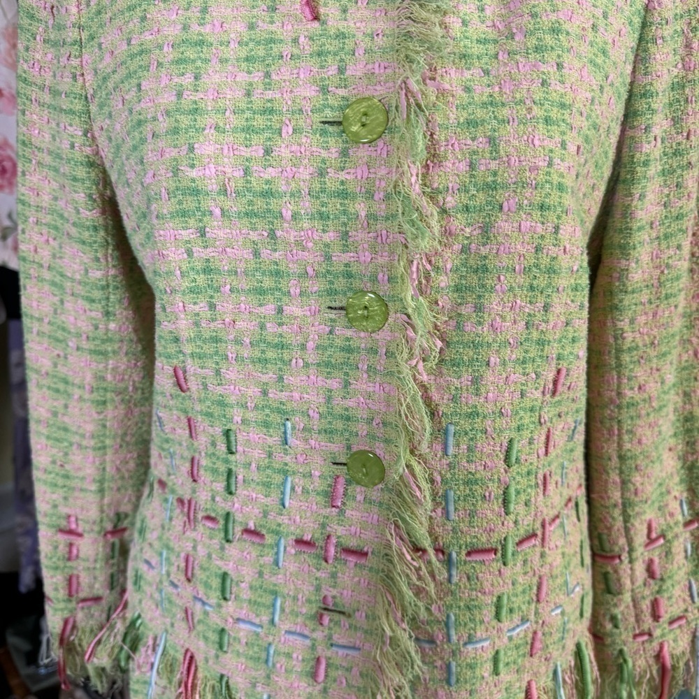 Teri Jon Pink and Green Pastel Vintage tweed suit  💐🐇 Easter - Picture 3 of 5